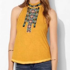 Ecote Mustard Yellow Beaded Halter Top - Size XS